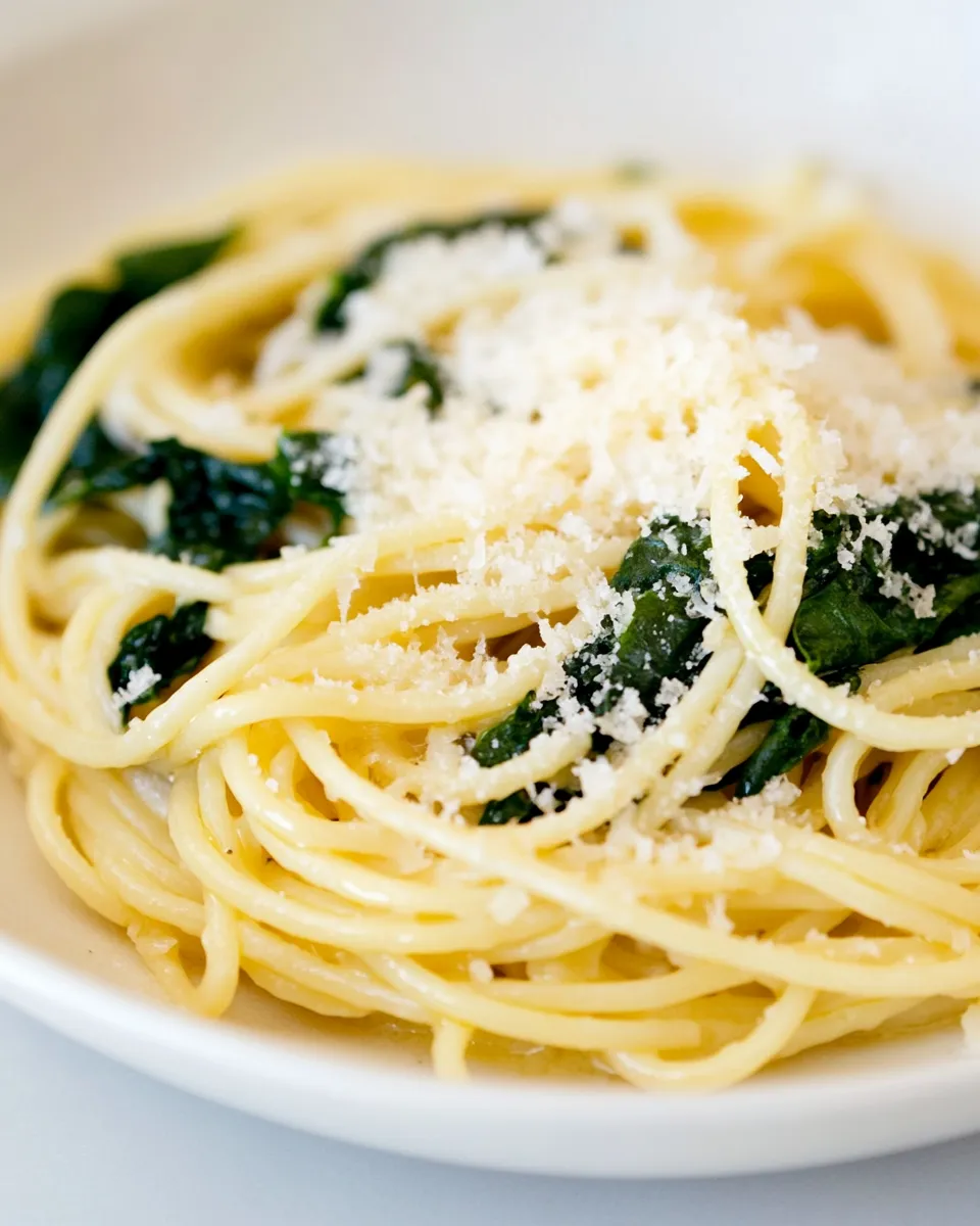 Classic Spinach and Garlic Spaghetti with Pecorino image