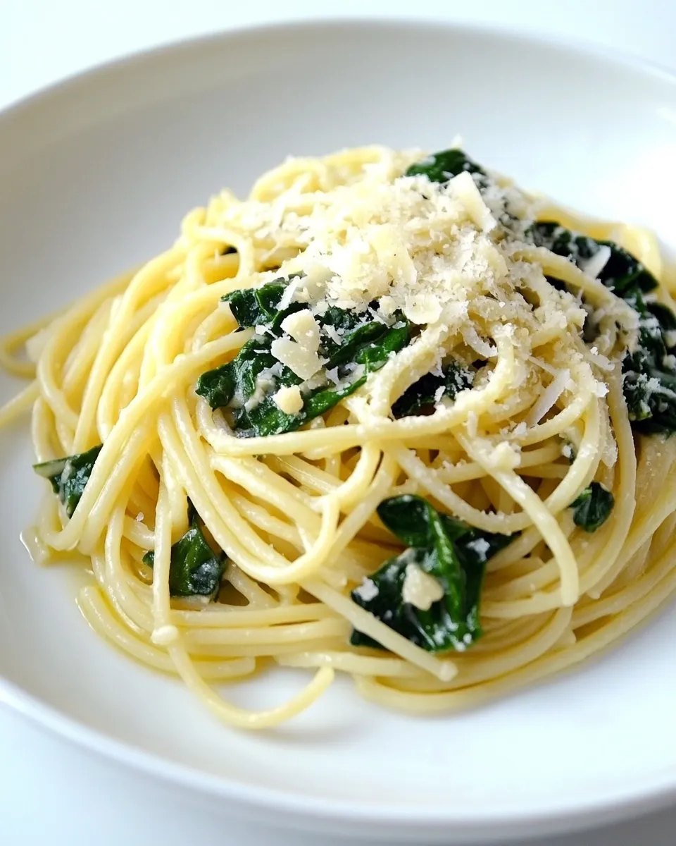 Delicious Spinach and Garlic Spaghetti with Pecorino shot