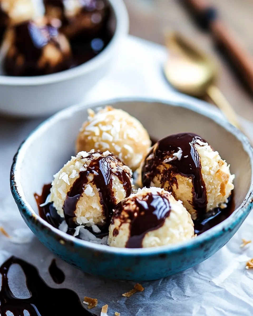 Savory Sweet Cuban Coconut Balls with Melted Chocolate (Coquito Acaramelado). shot