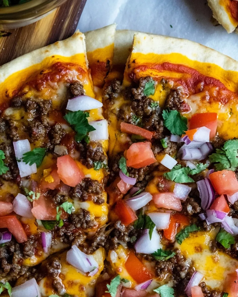 Delicious Taco-Style Ground Beef Pizza Recipe recipe photo