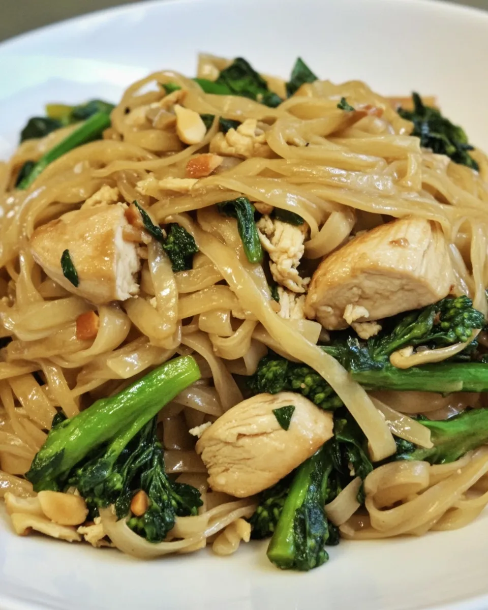 Homemade Thai-Style Stir-Fried Noodles with Chicken and Broccolini photo