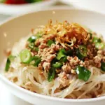 Homemade Thai Noodles with Ground Chicken and Crispy Shallots photo