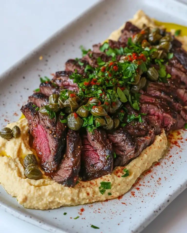 Homemade Thinly Sliced Ribeye with Hummus and Capers photo