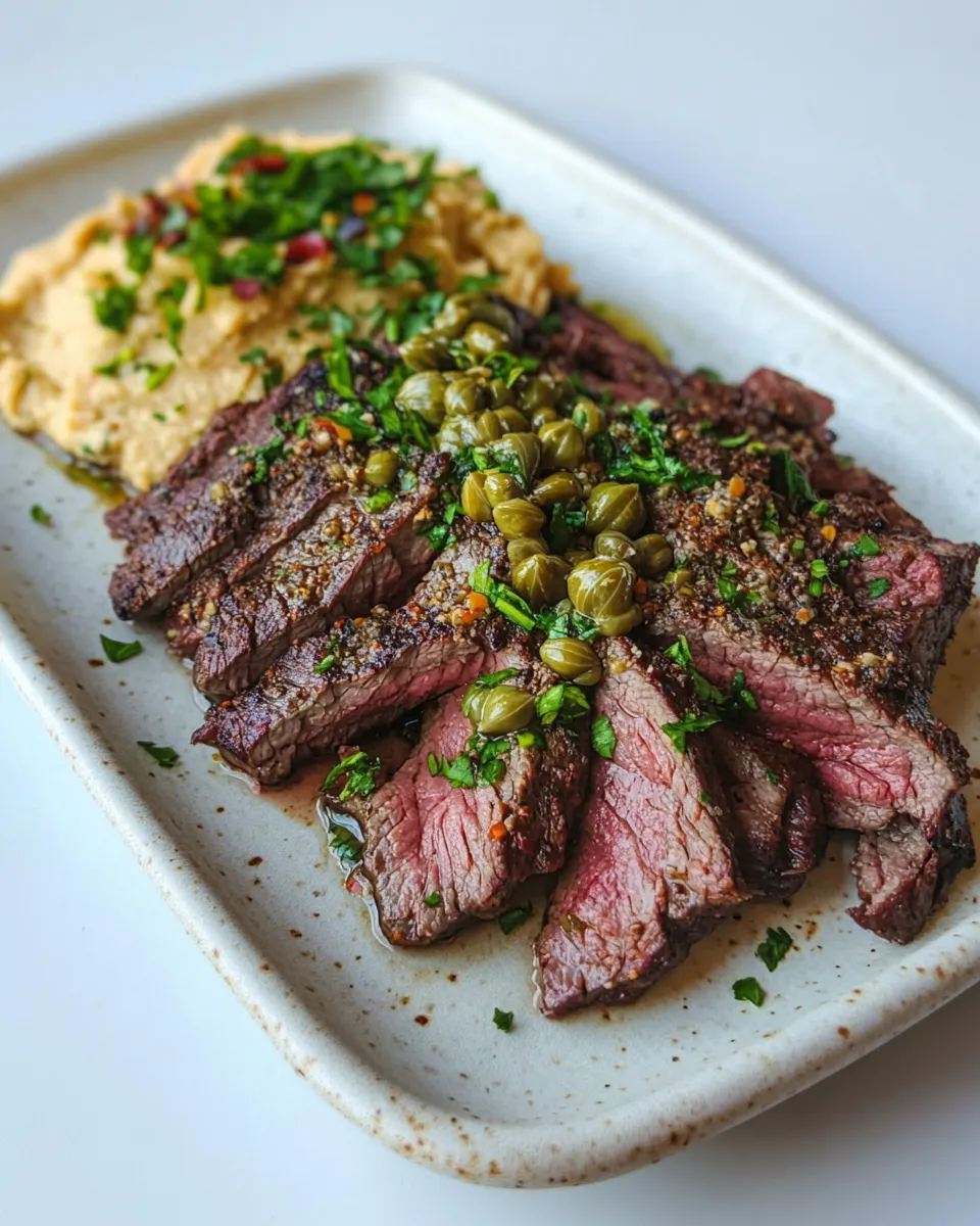 Classic Thinly Sliced Ribeye with Hummus and Capers image