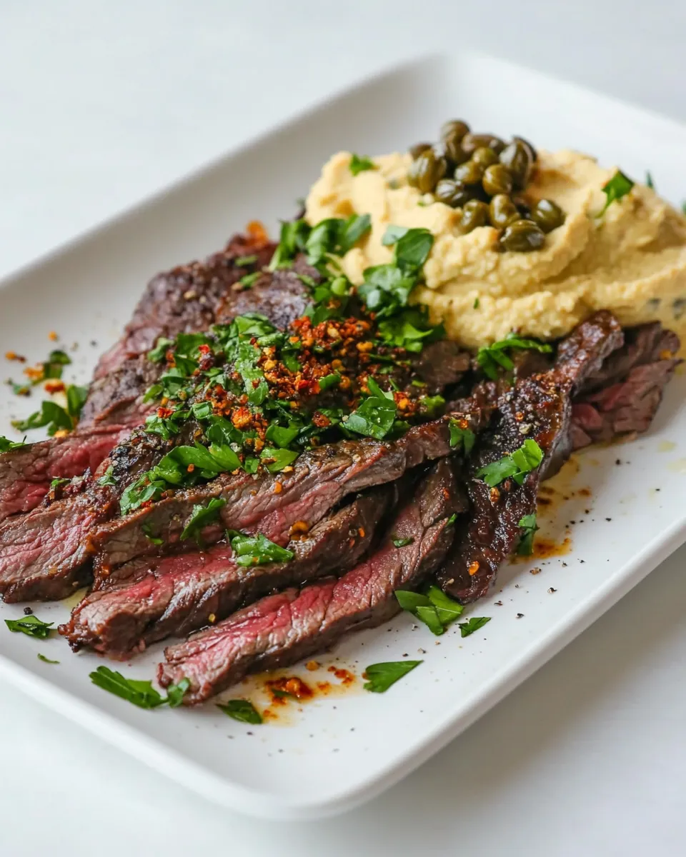 Easy Thinly Sliced Ribeye with Hummus and Capers recipe photo