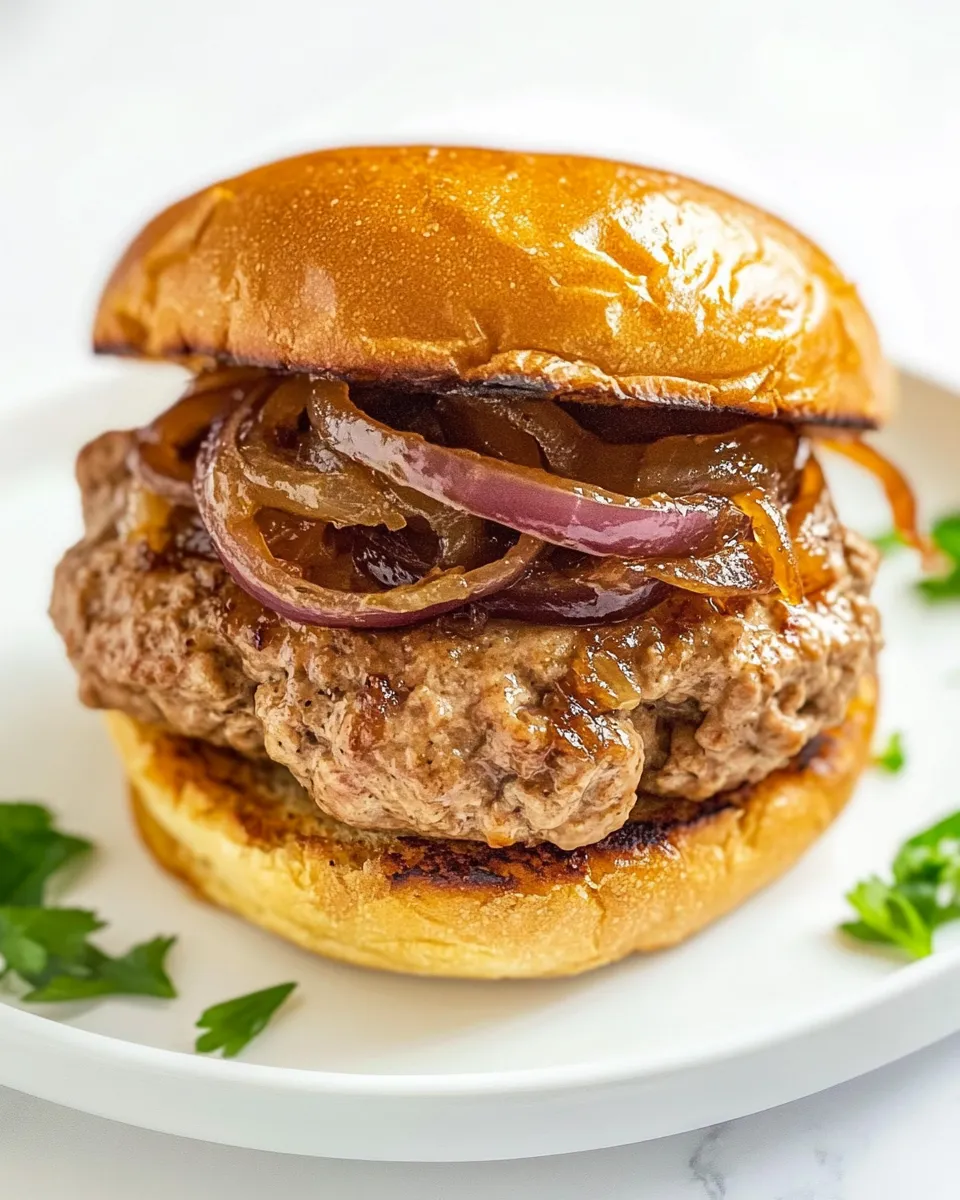 Delicious Turkey Burgers with Caramelized Red Onions shot