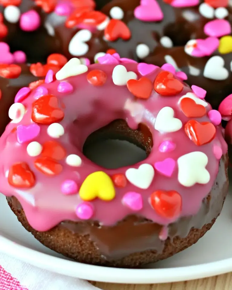 Homemade Valentines Day Baked Chocolate Donuts photo