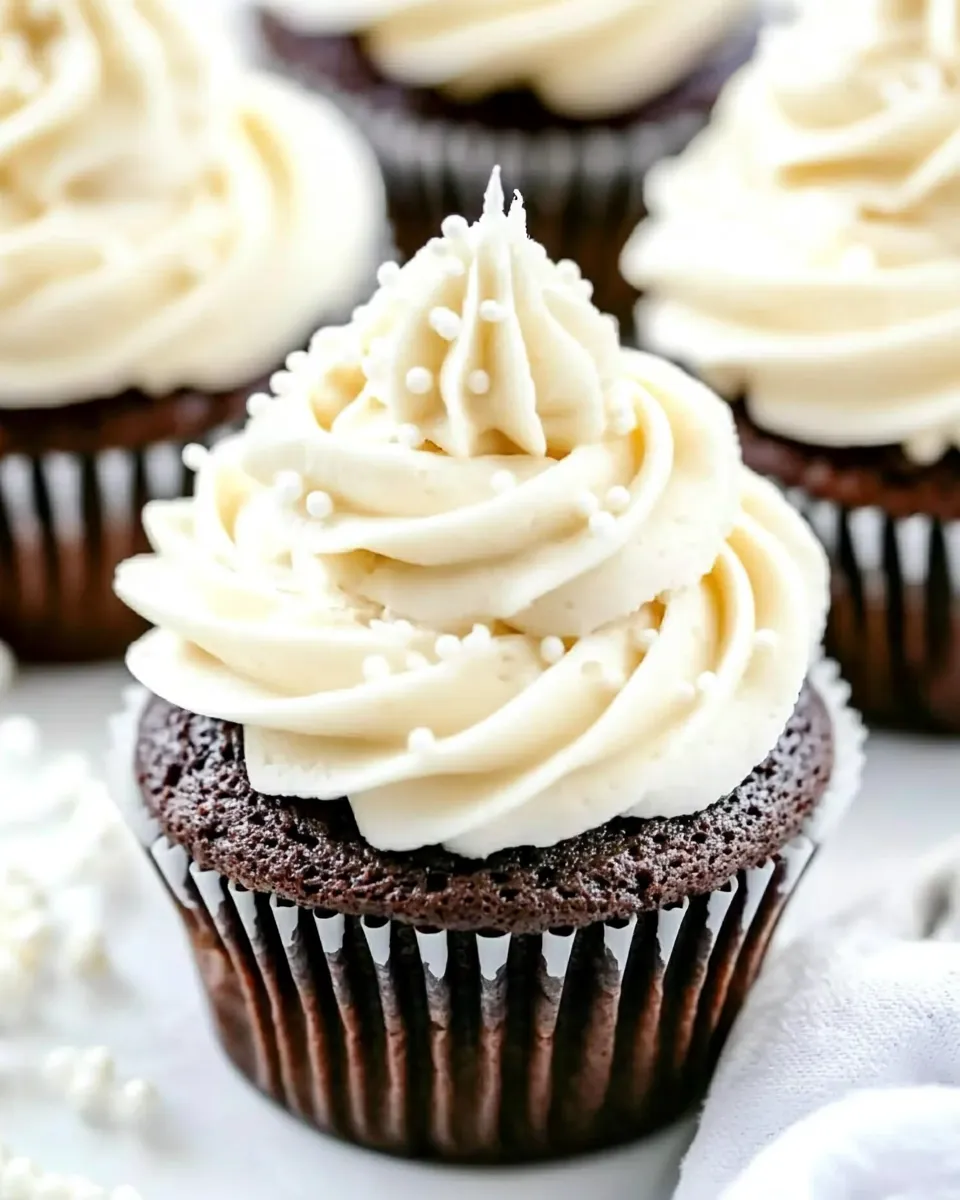 Classic Vanilla Buttercream Topped Cocoa Cupcakes image