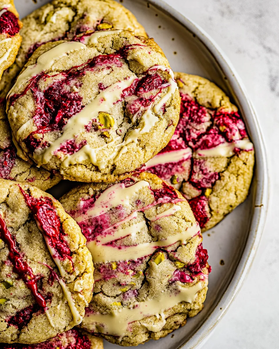 Perfect White Chocolate Raspberry Swirled Pistachio Cookies. photo