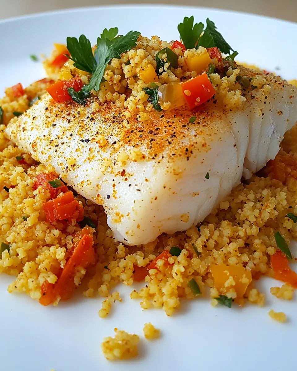 Easy Wild Caught Cod with Moroccan Couscous shot