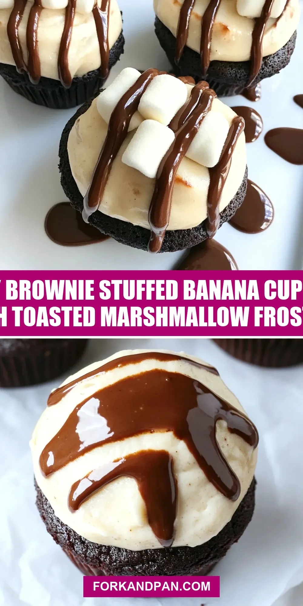 Simple Fugdy Brownie Stuffed Banana Cupcakes With Toasted Marshmallow Frosting