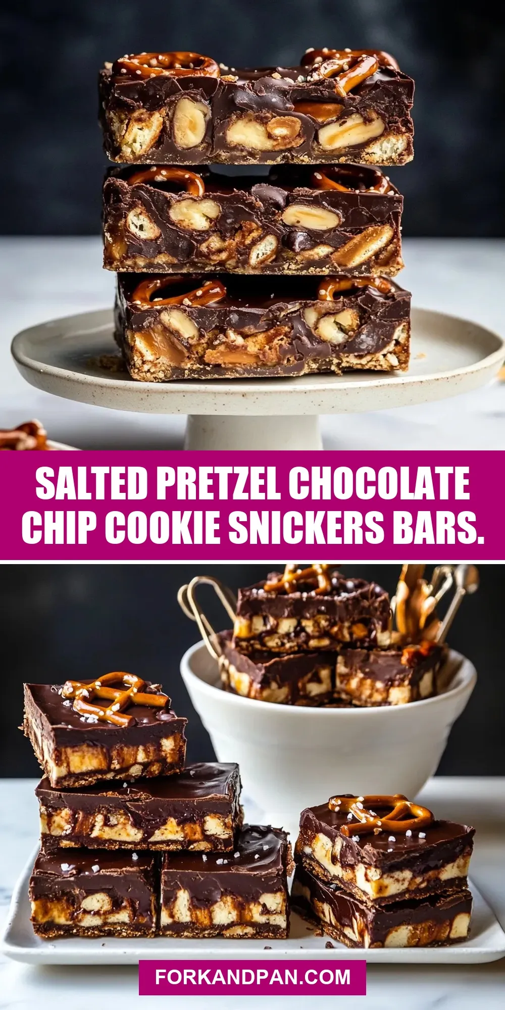 Salted Pretzel Chocolate Chip Cookie Snickers Bars. Recipe