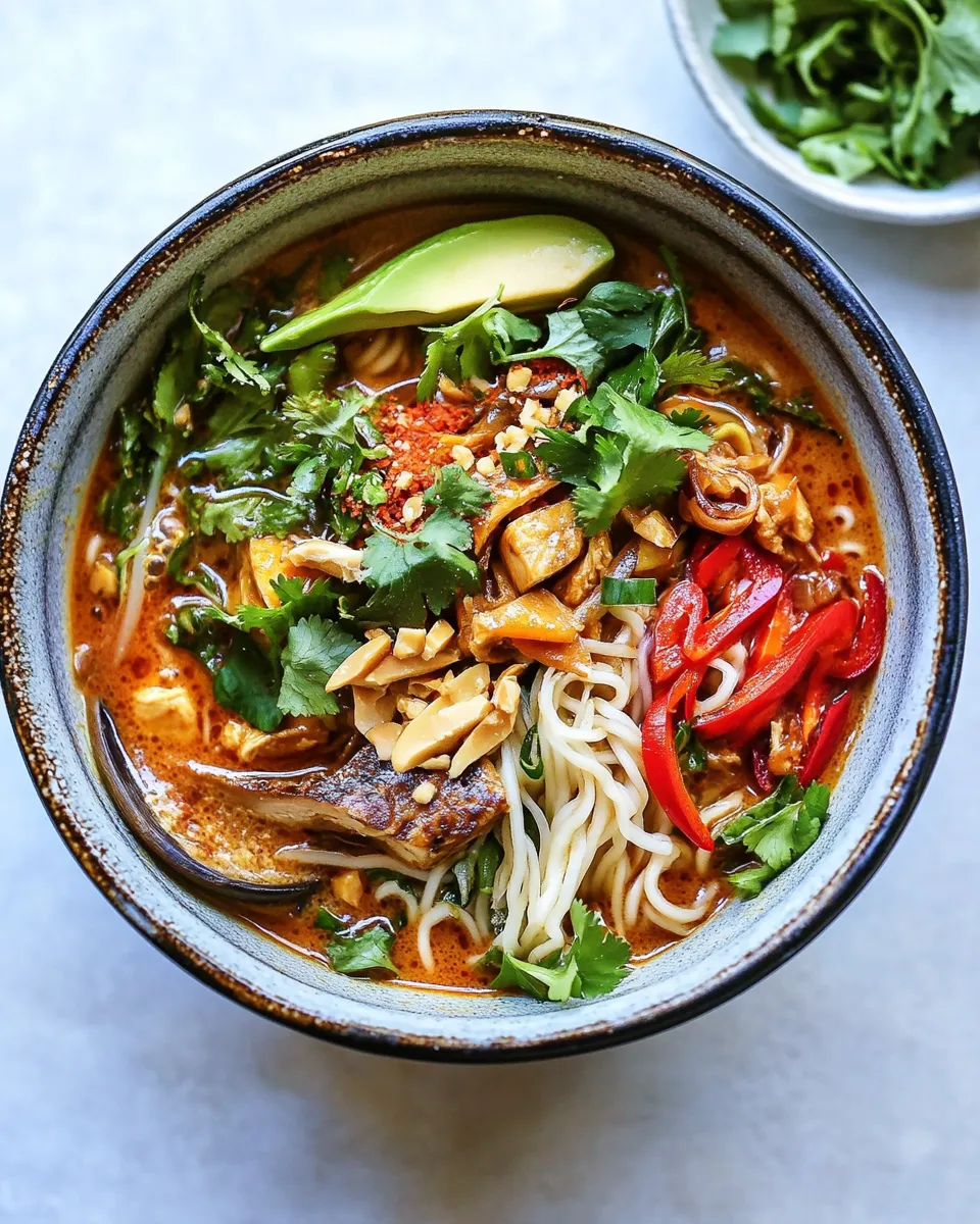 delicious 30 Minute Thai Peanut Chicken Ramen. shot