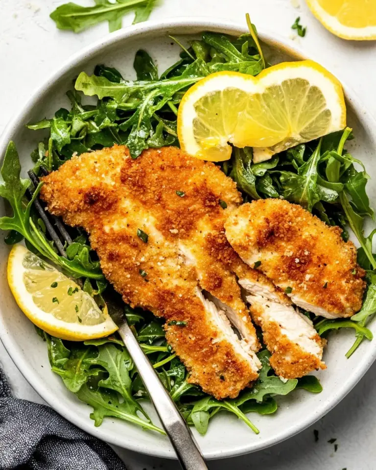 Homemade Air Fryer Chicken Milanese with Baby Arugula photo