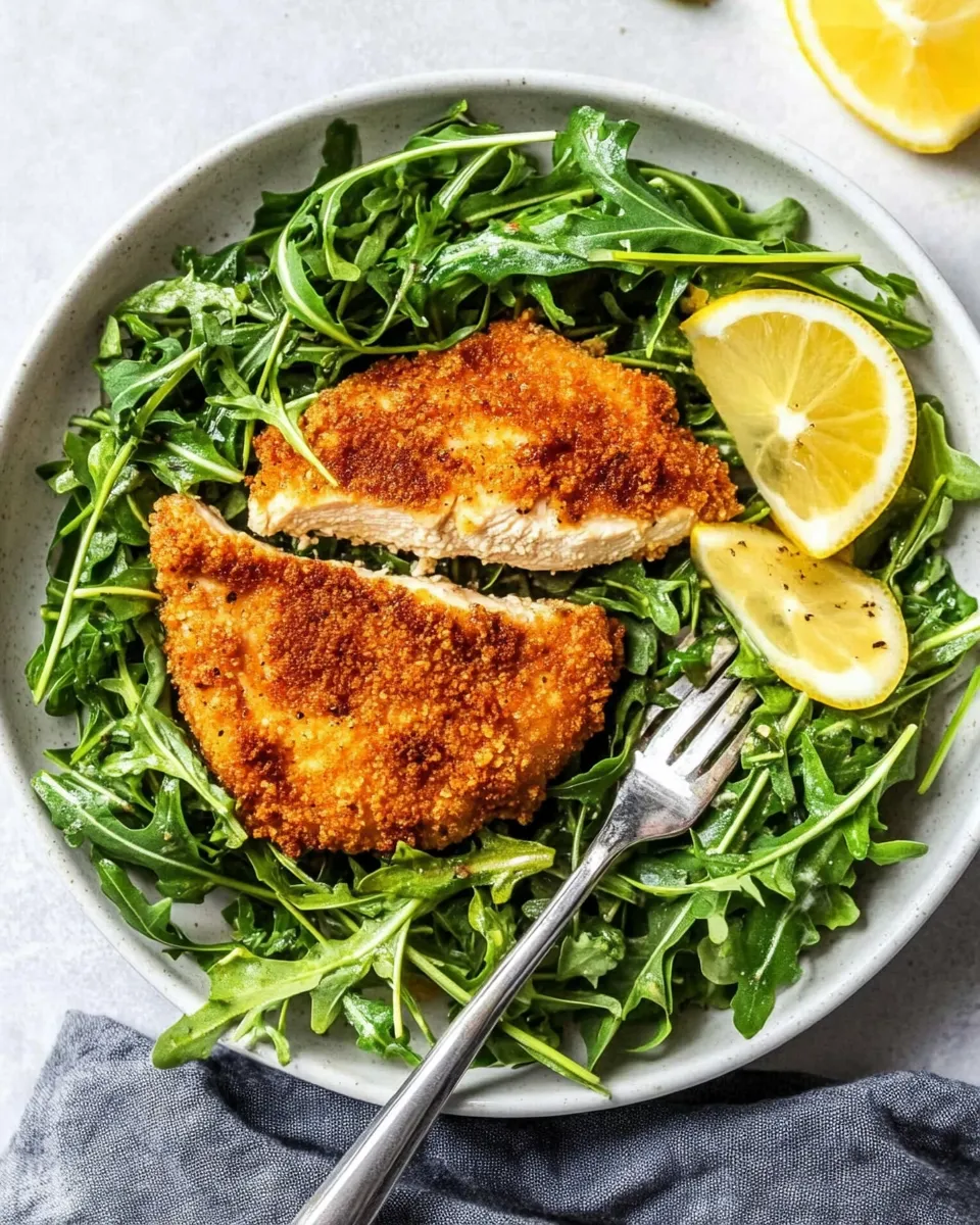 Delicious Air Fryer Chicken Milanese with Baby Arugula dish photo
