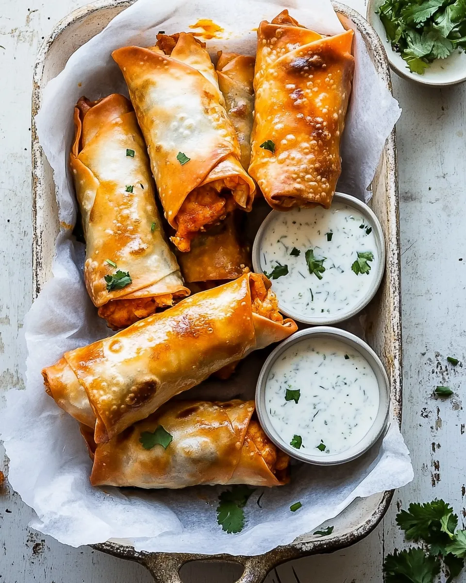 classic Baked Buffalo Chicken Egg Rolls with Cilantro Lime Ranch. image
