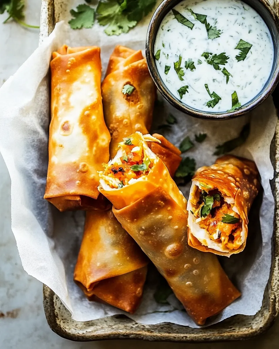 easy Baked Buffalo Chicken Egg Rolls with Cilantro Lime Ranch. picture