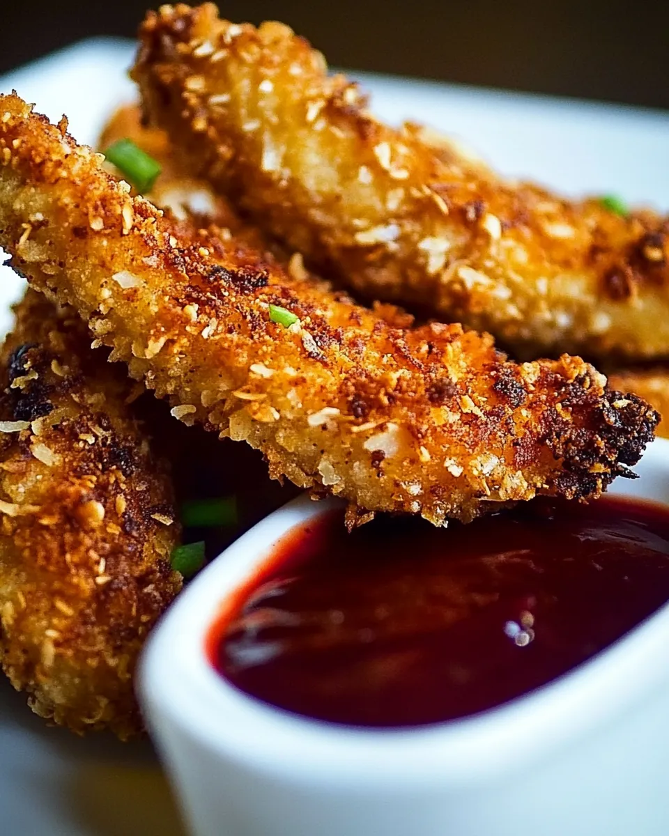 Delicious Baked Coconut Chicken Strips plate image