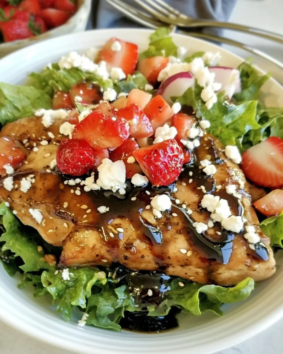 Delicious Balsamic Marinated Chicken Over Salad shot