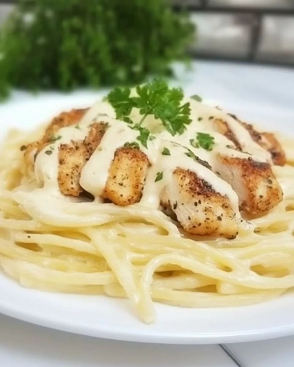 Delicious Blackened Chicken Alfredo Pasta plate image