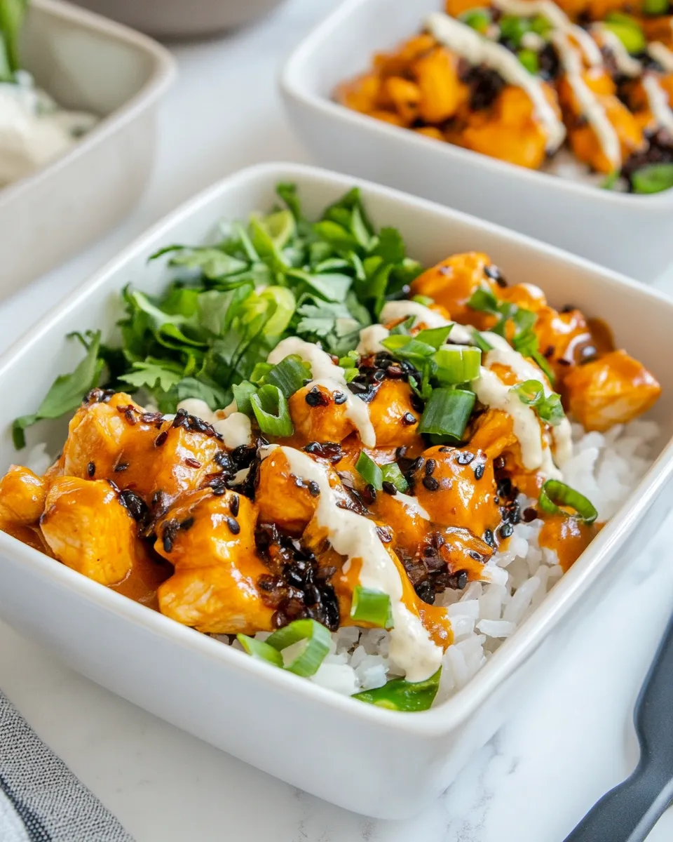 Delicious Buffalo Chicken Rice Bowls food shot