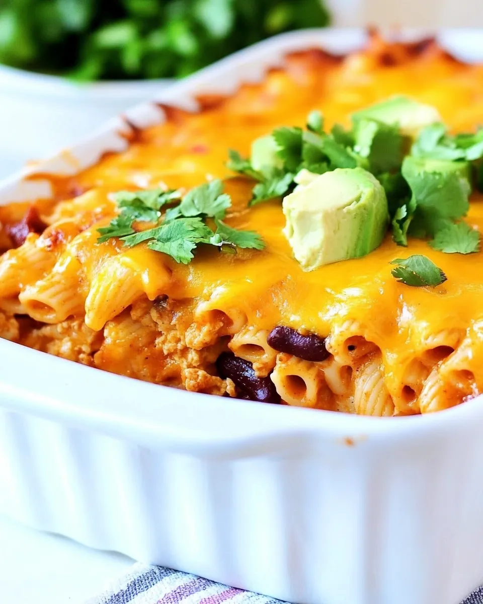 Delicious Cheesy Chicken Enchilada Pasta Bake shot