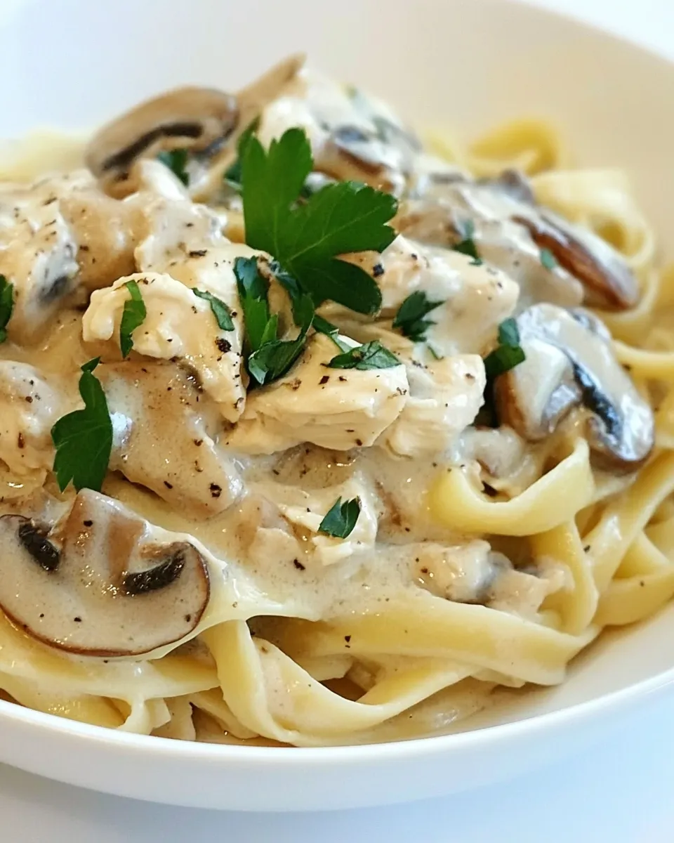 Delicious Chicken Mushroom Fettuccine plate image
