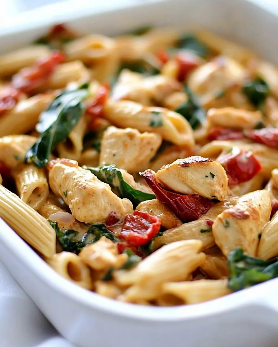 classic Chicken Pasta with Roasted Red Pepper Cream Sauce Recipe image