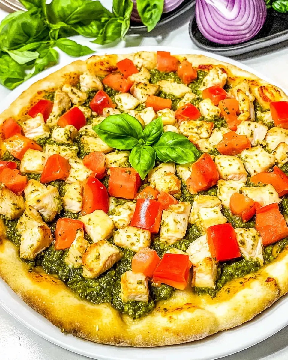 Delicious Chicken Pesto Pizza plate image