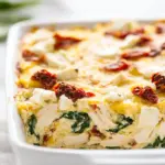 homemade Chicken and Spinach Breakfast Casserole with Sun-Dried Tomatoes and Feta photo