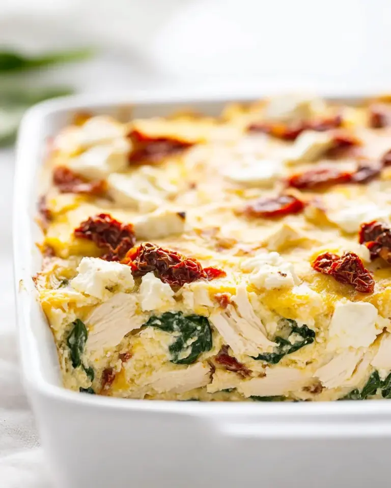 homemade Chicken and Spinach Breakfast Casserole with Sun-Dried Tomatoes and Feta photo