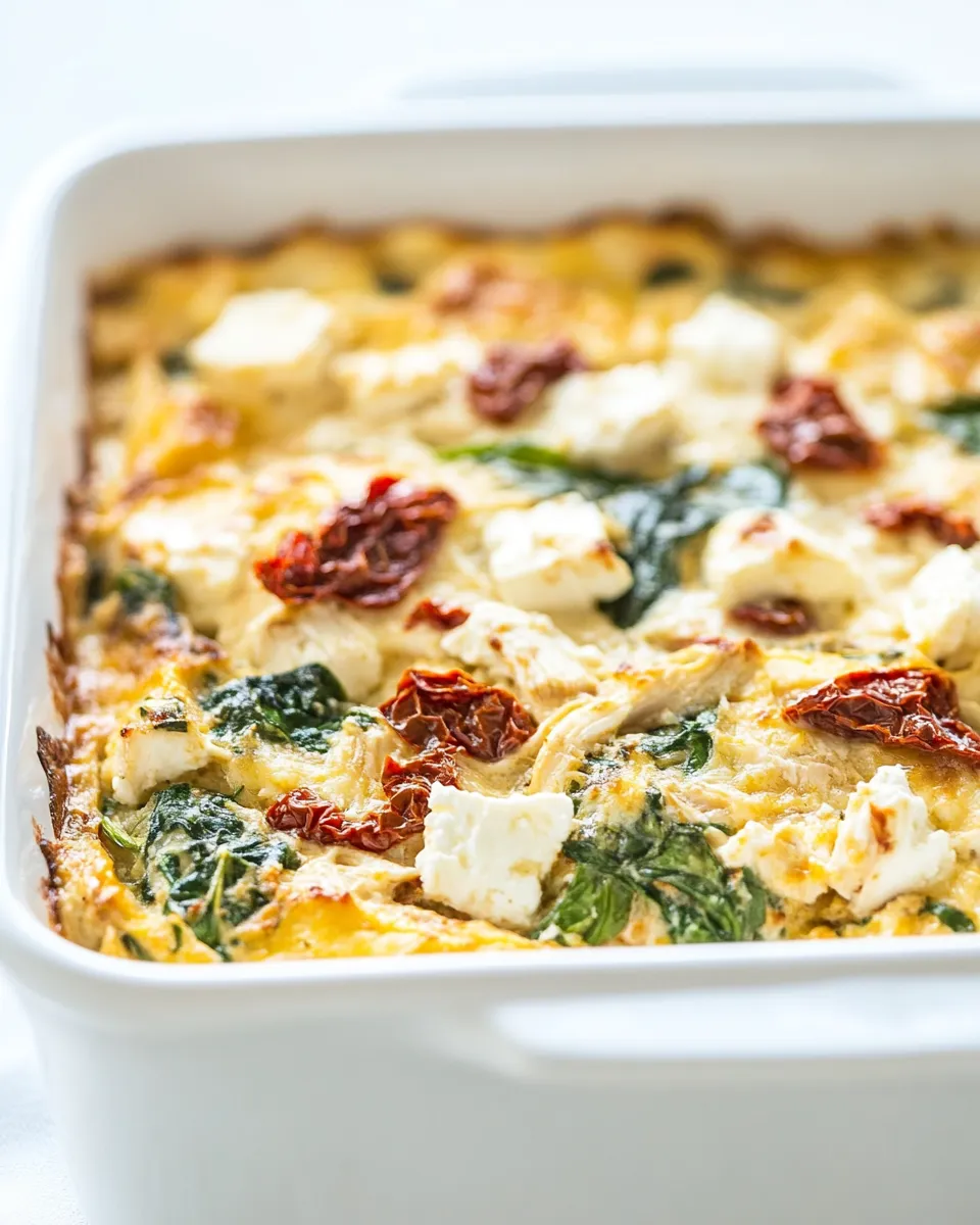 classic Chicken and Spinach Breakfast Casserole with Sun-Dried Tomatoes and Feta image
