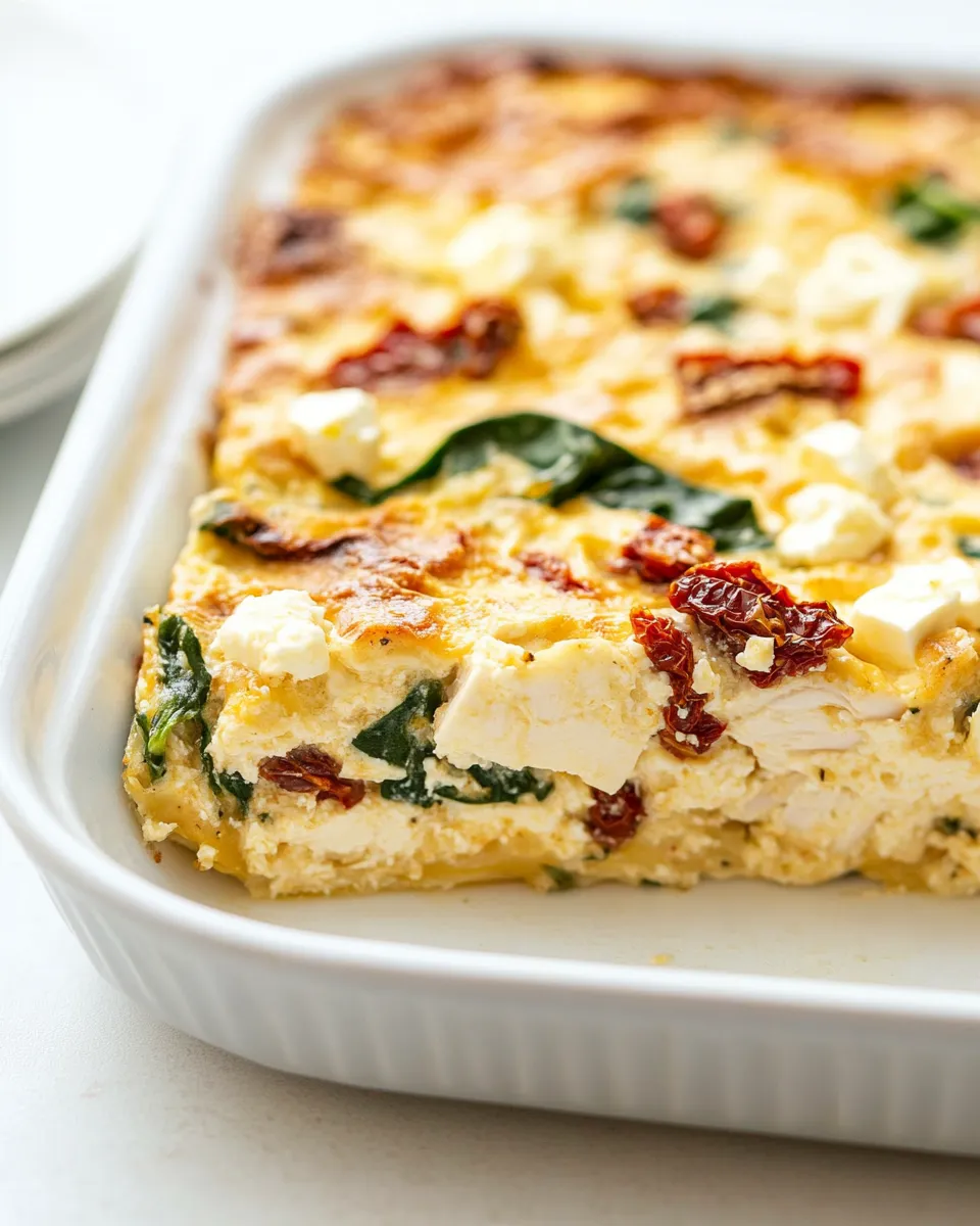 easy Chicken and Spinach Breakfast Casserole with Sun-Dried Tomatoes and Feta recipe photo