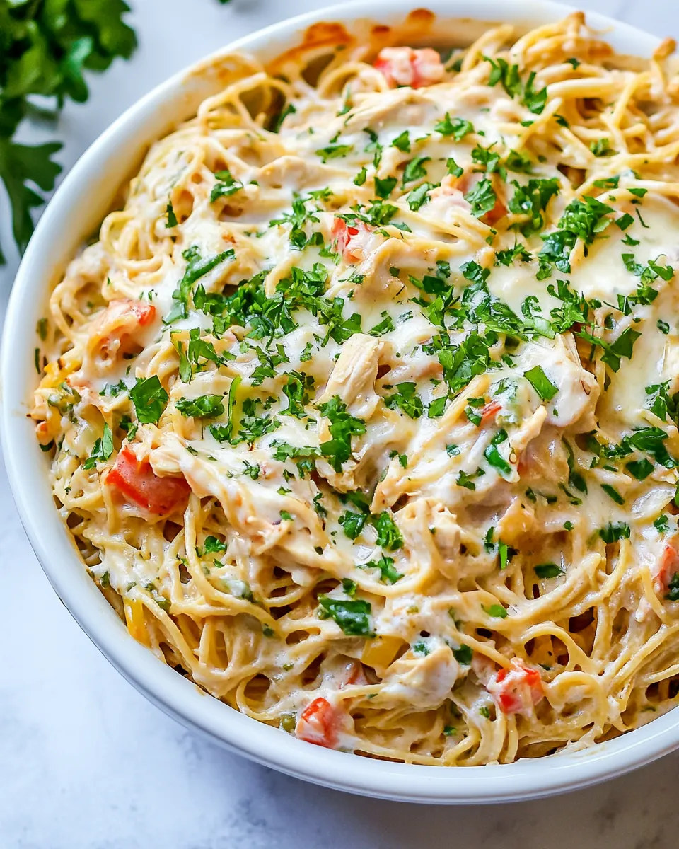 Easy Creamy Chicken Spaghetti plate image