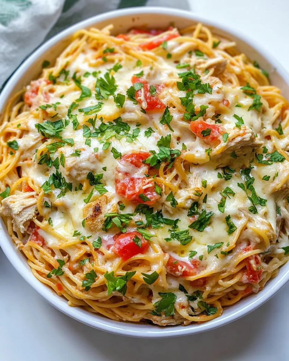 Delicious Creamy Chicken Spaghetti food shot