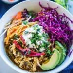 Homemade Crock Pot Shredded Chicken Chile Verde Burrito Bowls photo