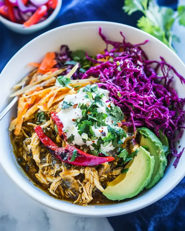Homemade Crock Pot Shredded Chicken Chile Verde Burrito Bowls photo