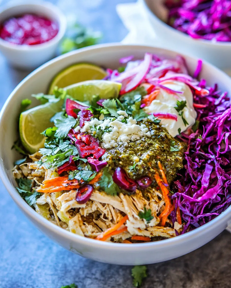 Easy Crock Pot Shredded Chicken Chile Verde Burrito Bowls recipe photo
