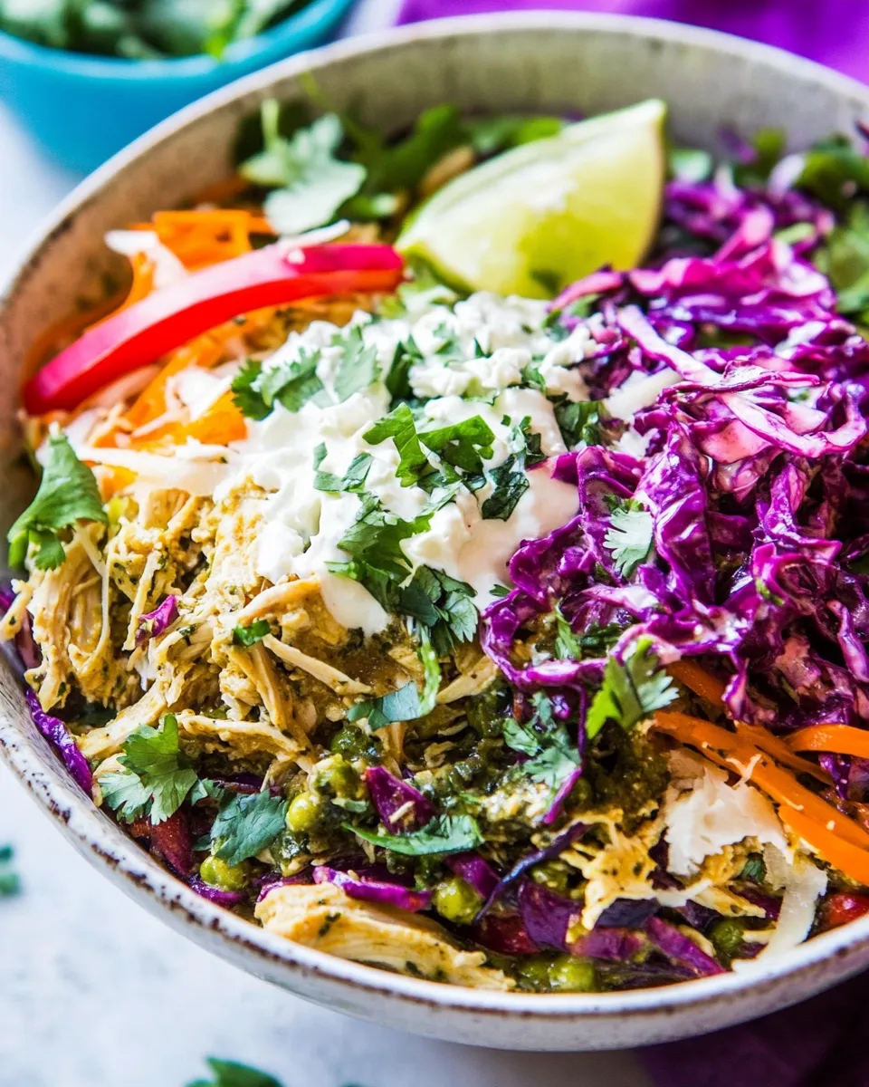 Delicious Crock Pot Shredded Chicken Chile Verde Burrito Bowls dish photo