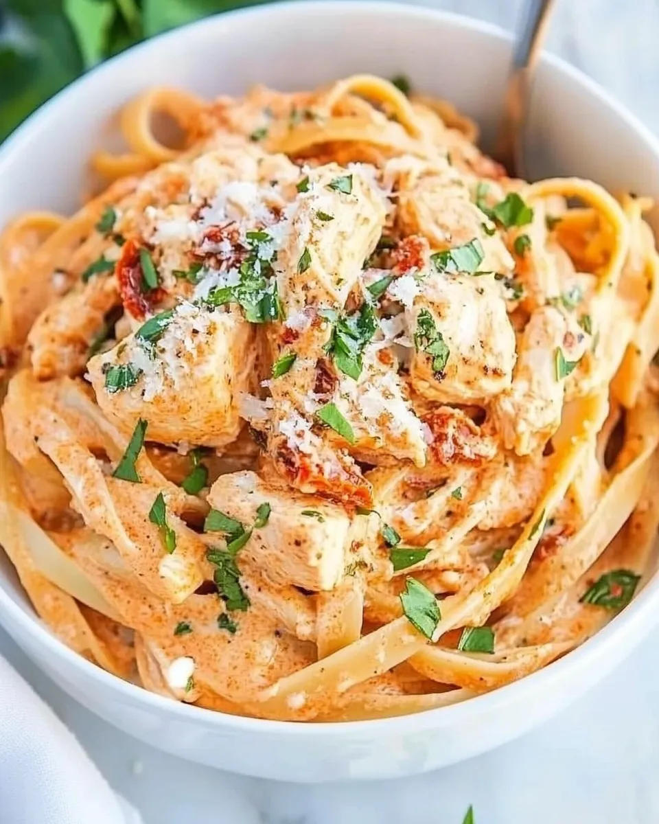 Easy Crockpot Sun-Dried Tomato Chicken Alfredo recipe photo