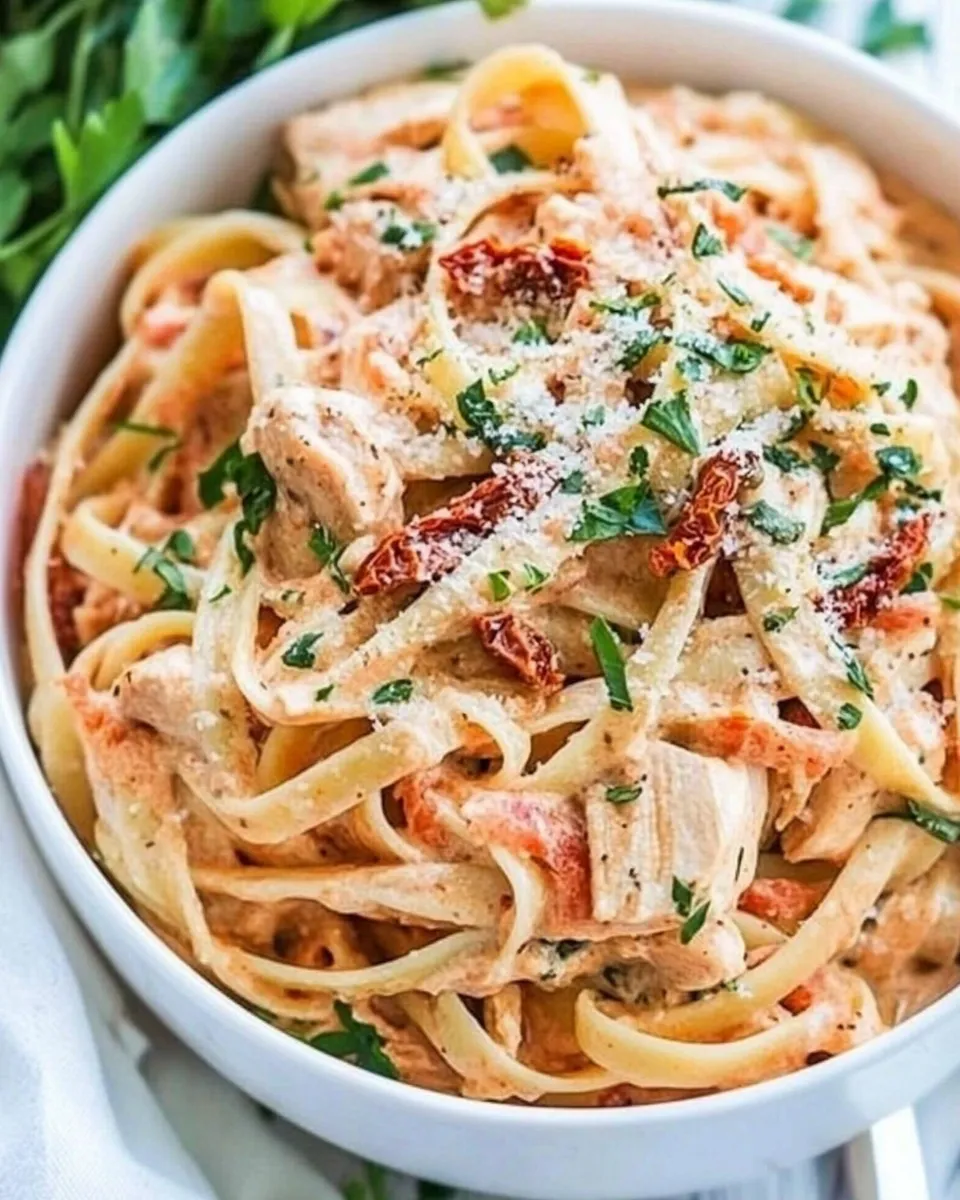 Delicious Crockpot Sun-Dried Tomato Chicken Alfredo dish photo