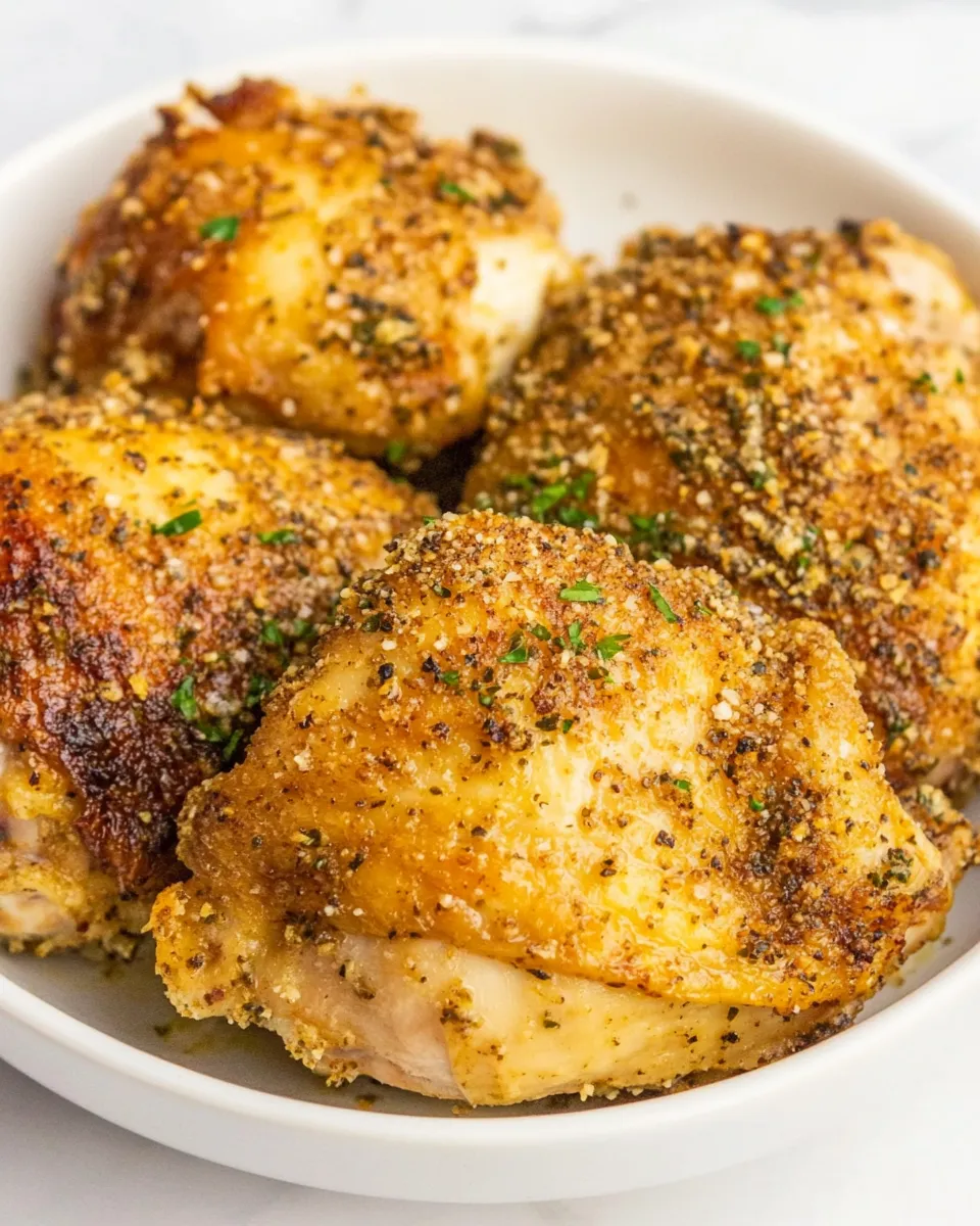 Easy Garlic Parmesan Chicken Thighs (Crispy!) recipe photo