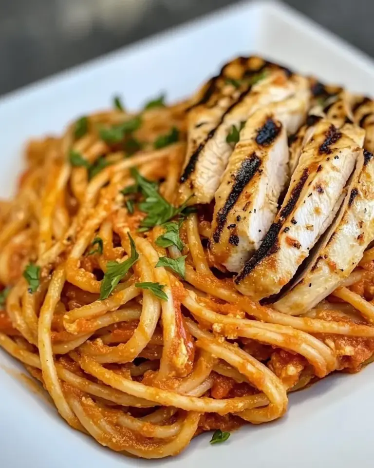 Homemade Grilled Chicken with Red Pepper Pasta photo
