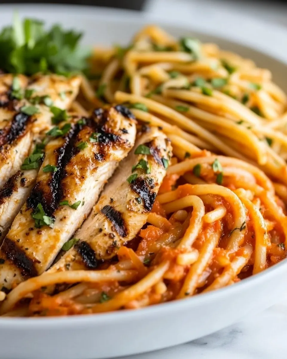 Classic Grilled Chicken with Red Pepper Pasta image