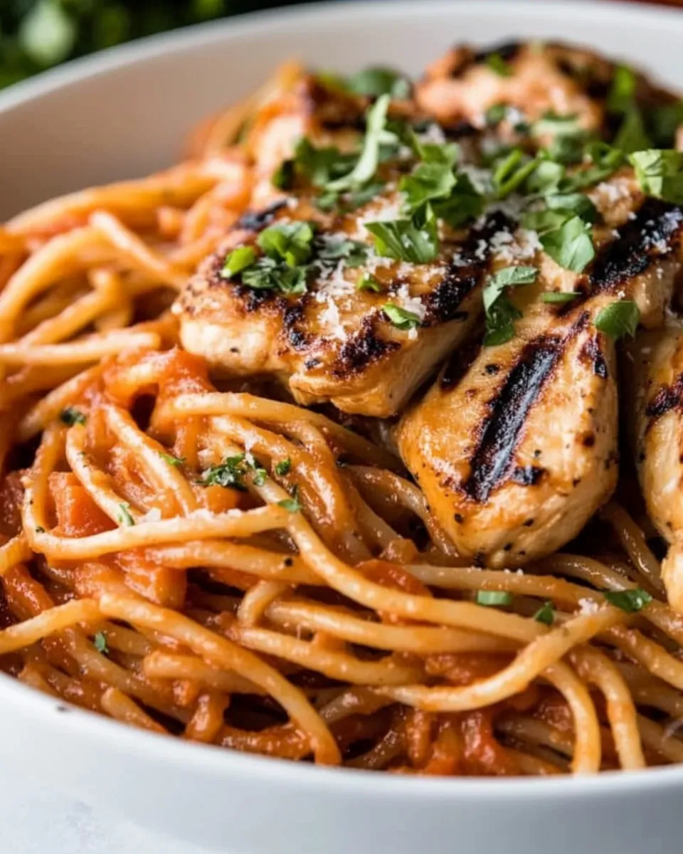 Easy Grilled Chicken with Red Pepper Pasta recipe photo