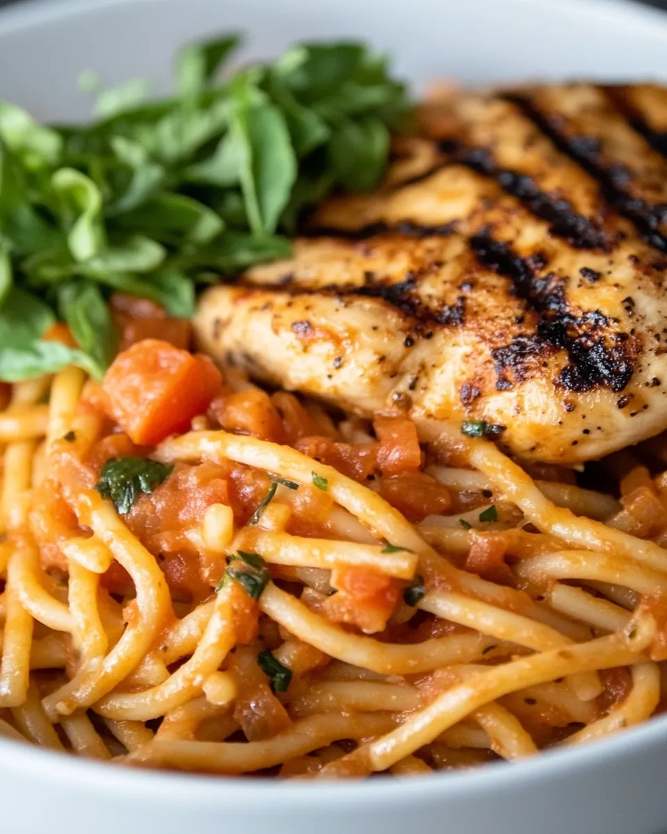 Delicious Grilled Chicken with Red Pepper Pasta dish photo