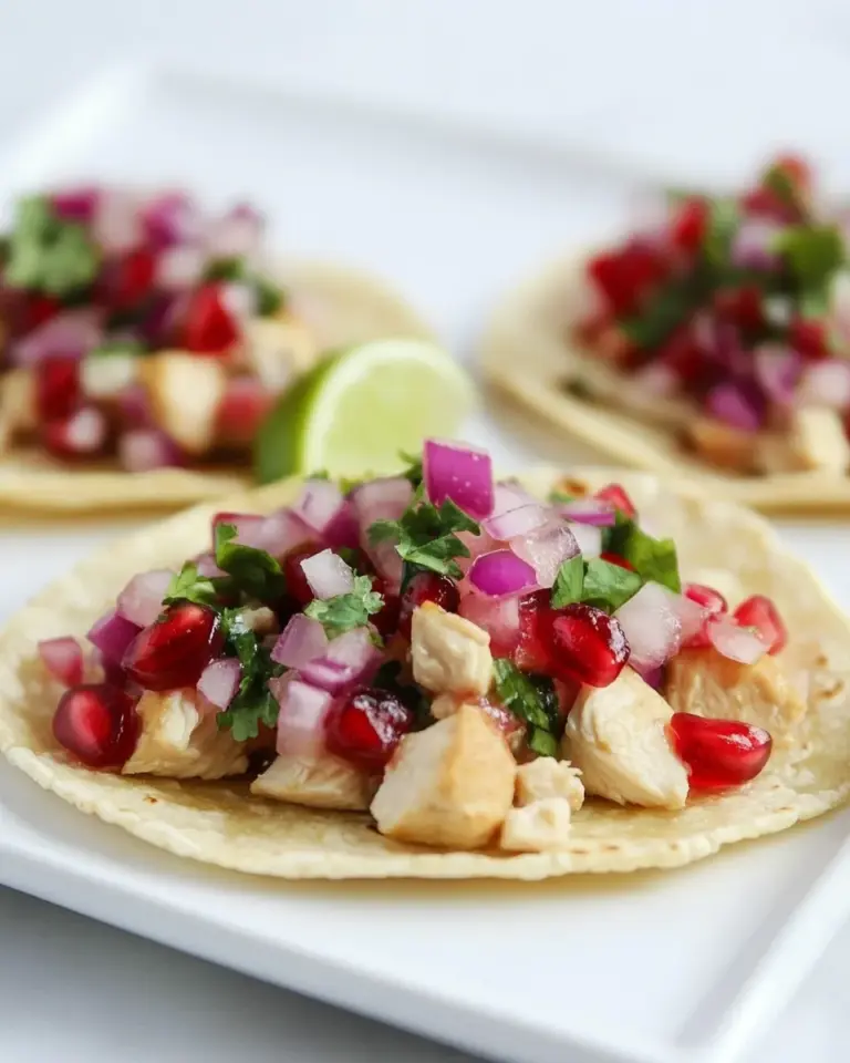Homemade Honey Ginger Chicken Tostadas with Pomegranate Lime Salsa. photo