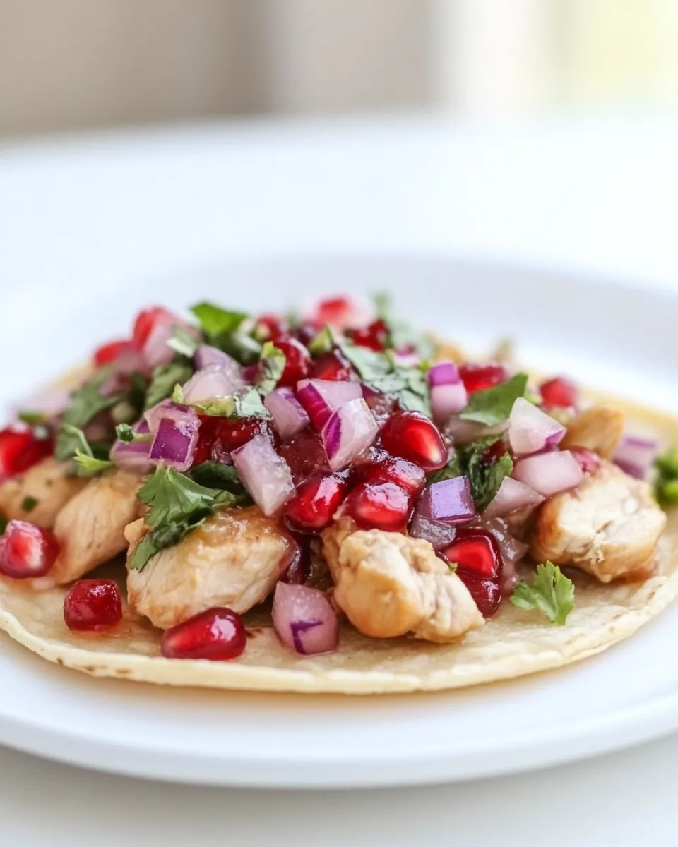 Delicious Honey Ginger Chicken Tostadas with Pomegranate Lime Salsa. shot
