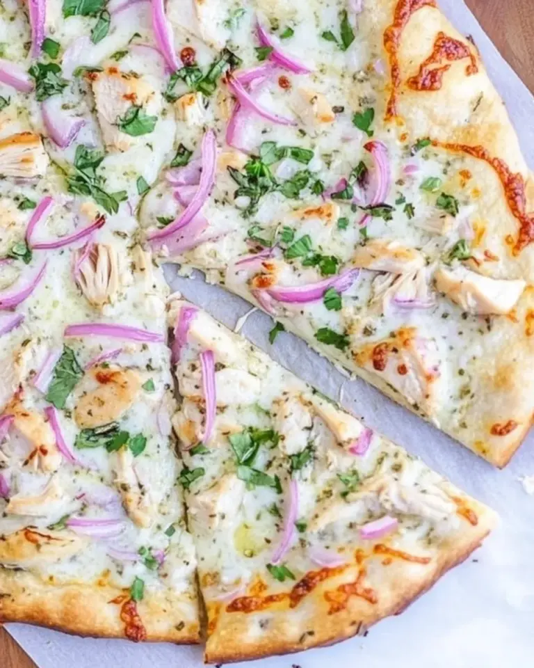 homemade How to Make a Roasted Garlic Chicken White Sauce Pizza photo