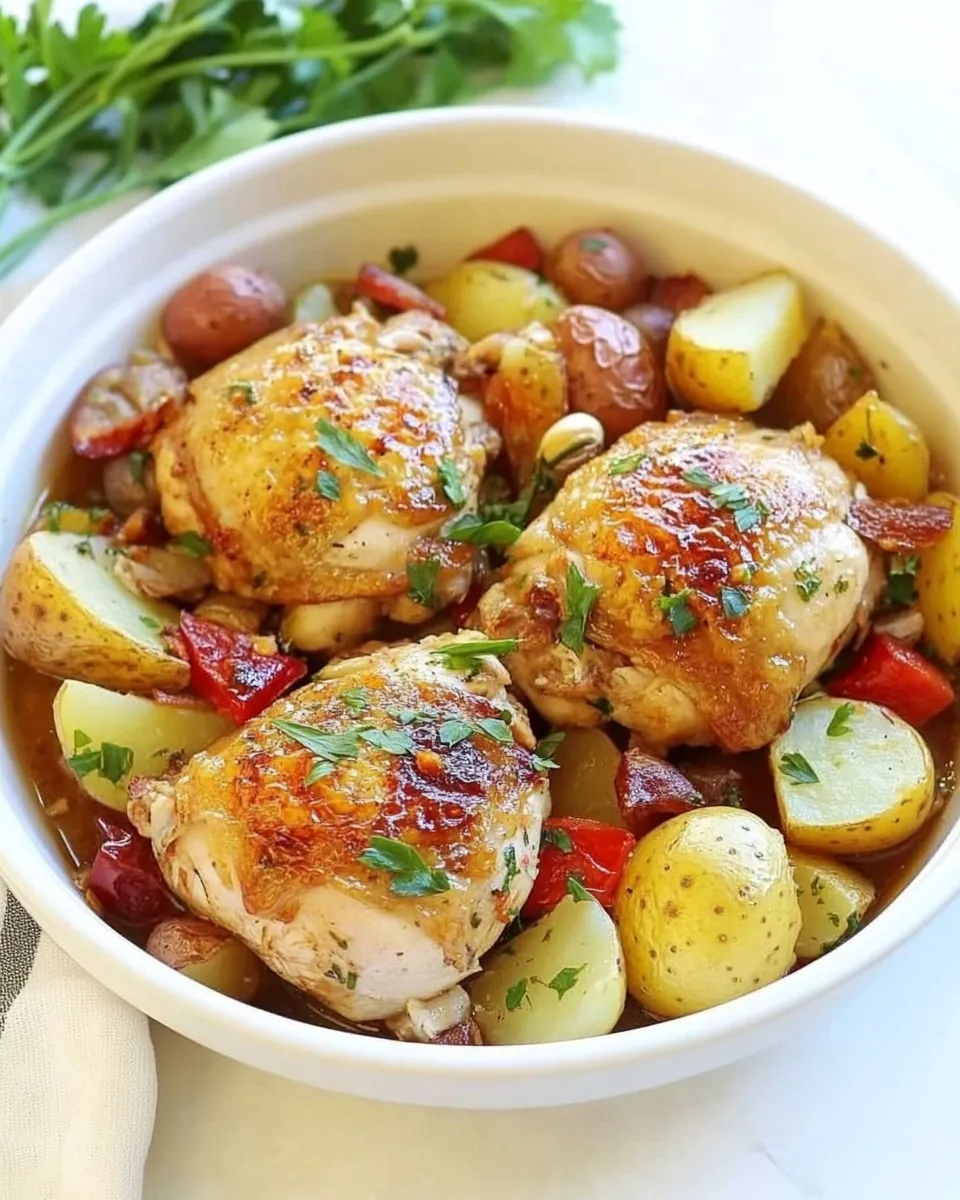 Delicious Lemon-Garlic Braised Chicken and Potatoes food shot
